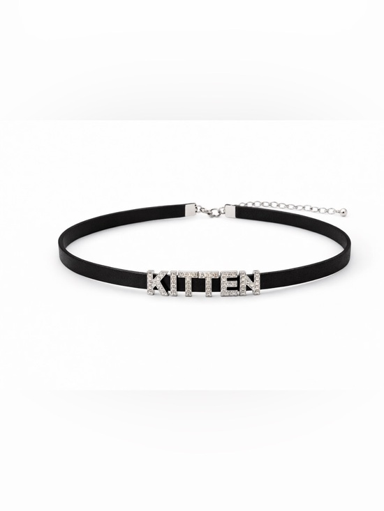 Jewelry - 🖤 Black “KITTEN” Rhinestone Choker Necklace Y2K Statement
